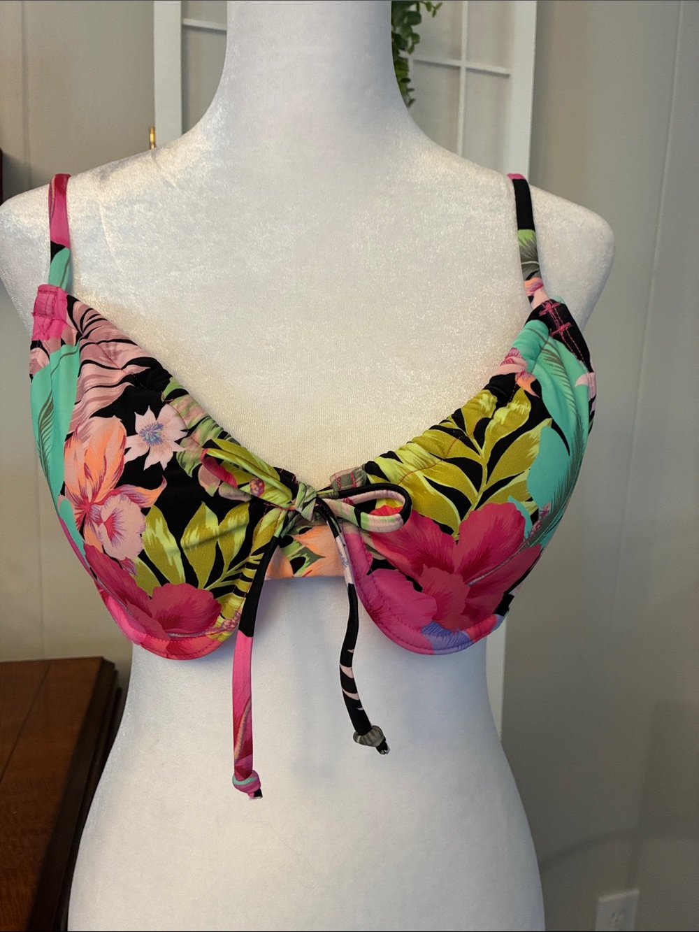 California Waves Tropical Print Bikini Top, Large